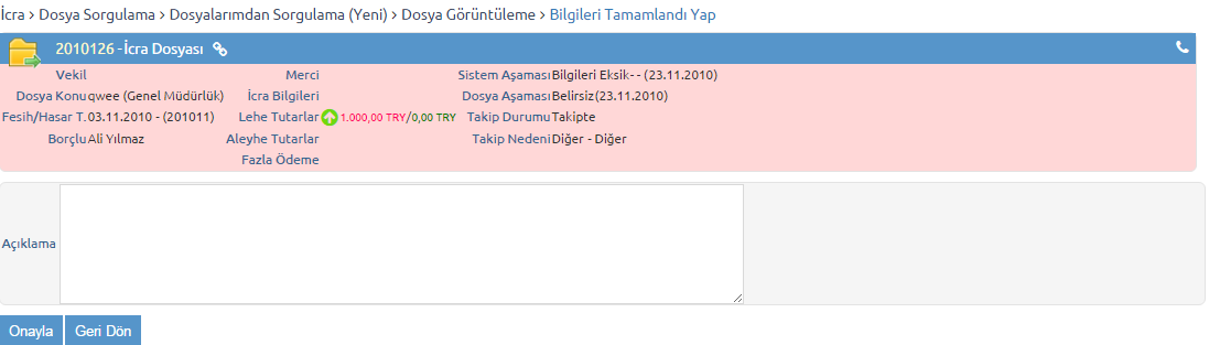 BilgileriTamamlandiYap