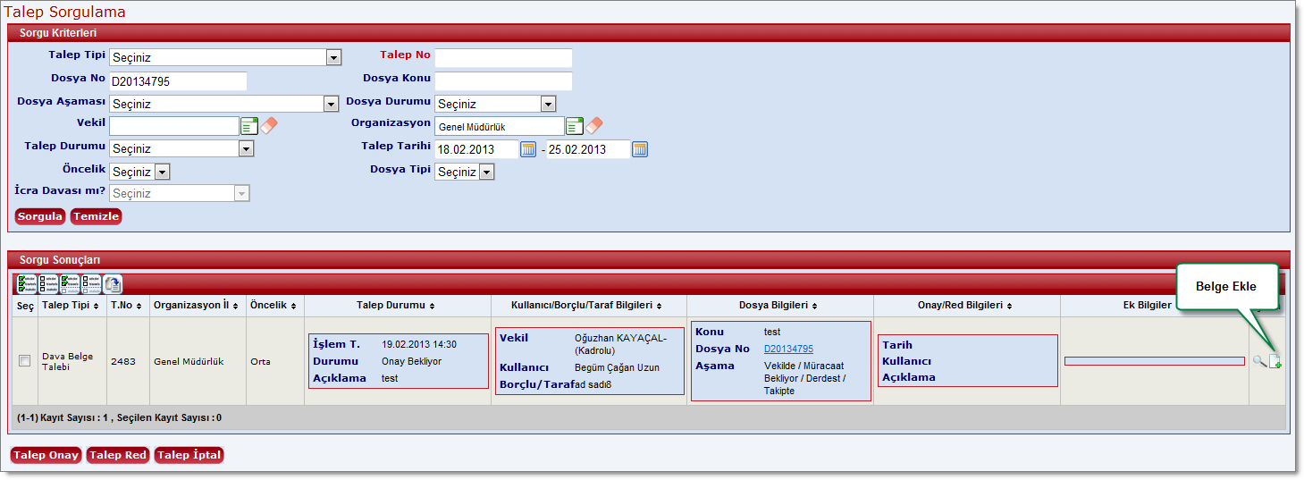 davaBelgeTalebiBelgeEkleme