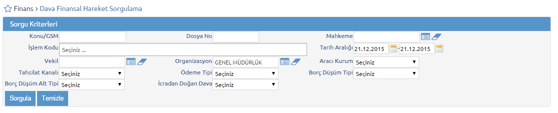 DavaFinansalHareketEkran