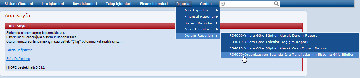 OrganizasyonBazindaIcraTahsilatlarininSistemeGirisBilgileriUlasim