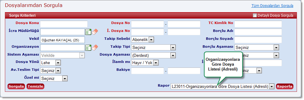 OrganizasyonlaraGoreDosyaListesiAdresli