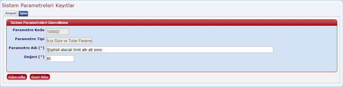 SistemParametreleriGuncelleEkran