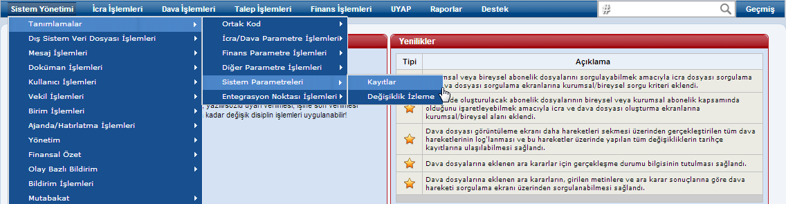 SistemParametreleriKayitlarSayfayaUlasim