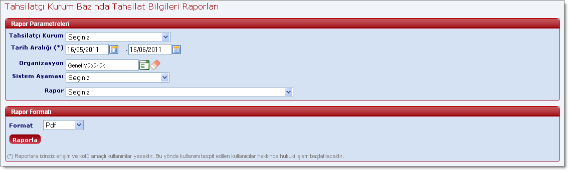 TahsilatciKurumBazindaTahsilatRaporlariParametre