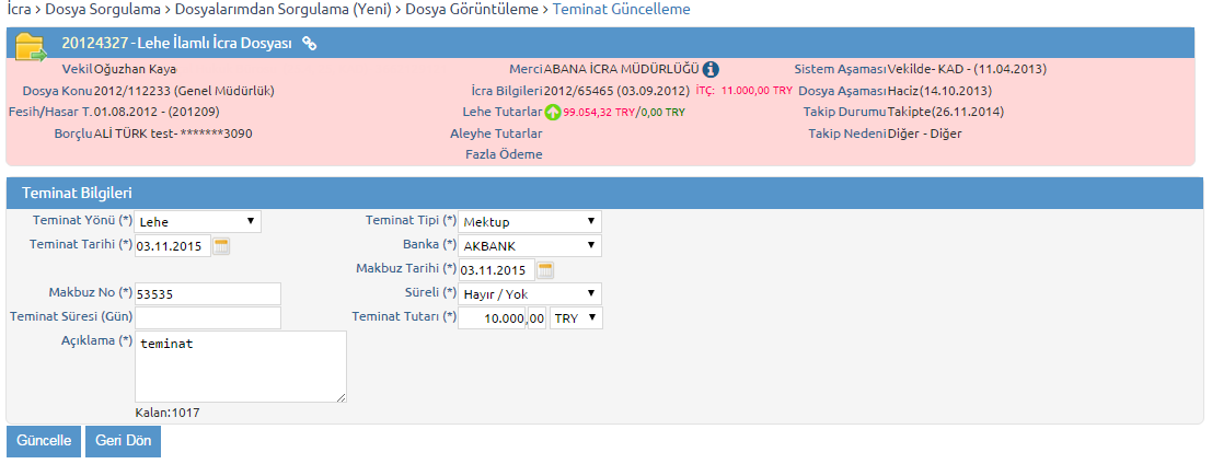 TeminatGuncelleme