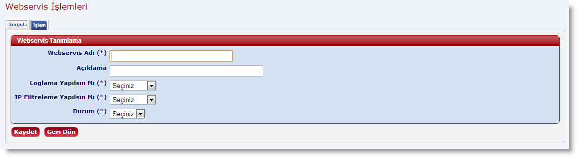 WebservisTanimlamaEkran